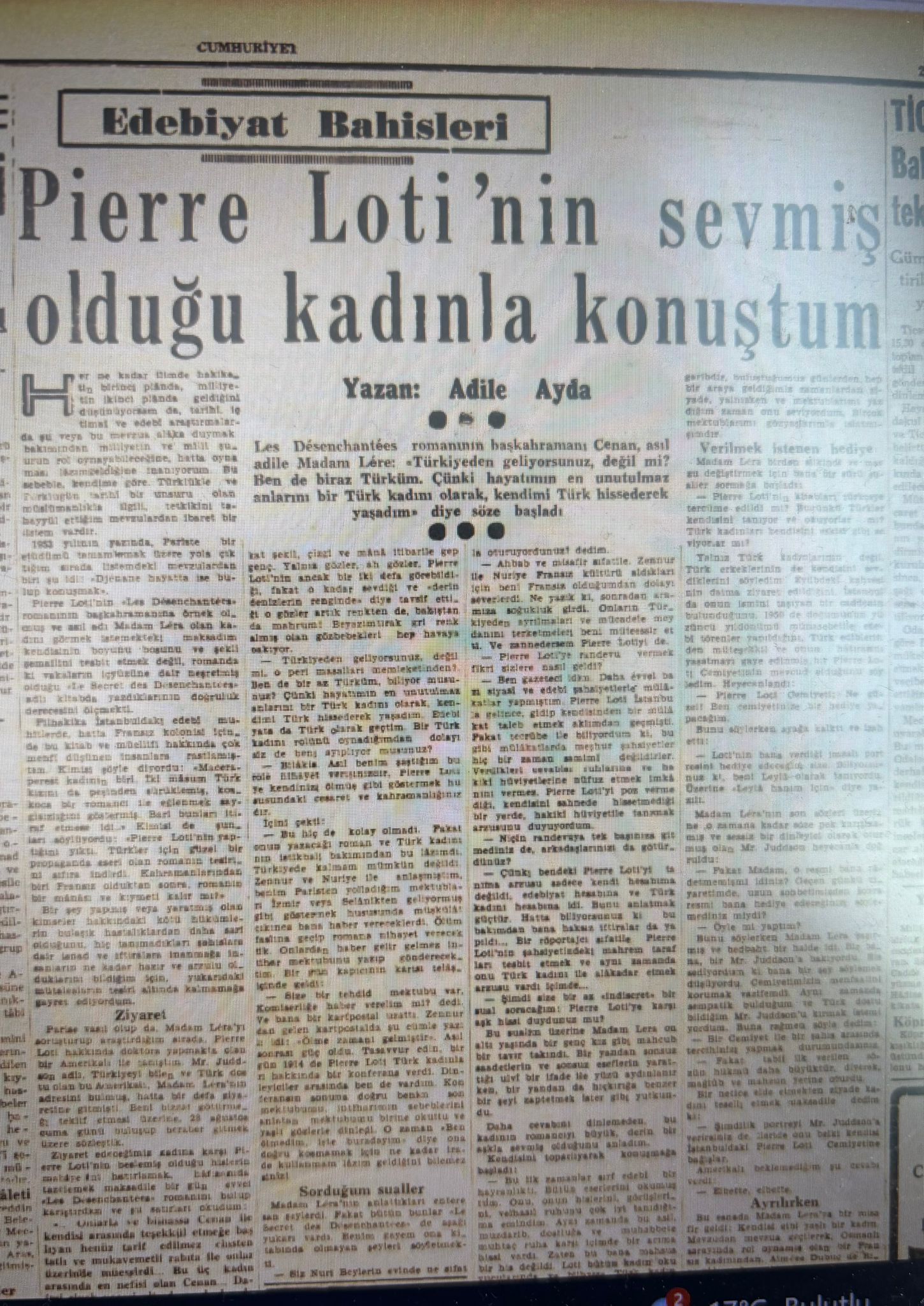 Pierre Loti'nin sevmiş olduğu kadınla konuştum